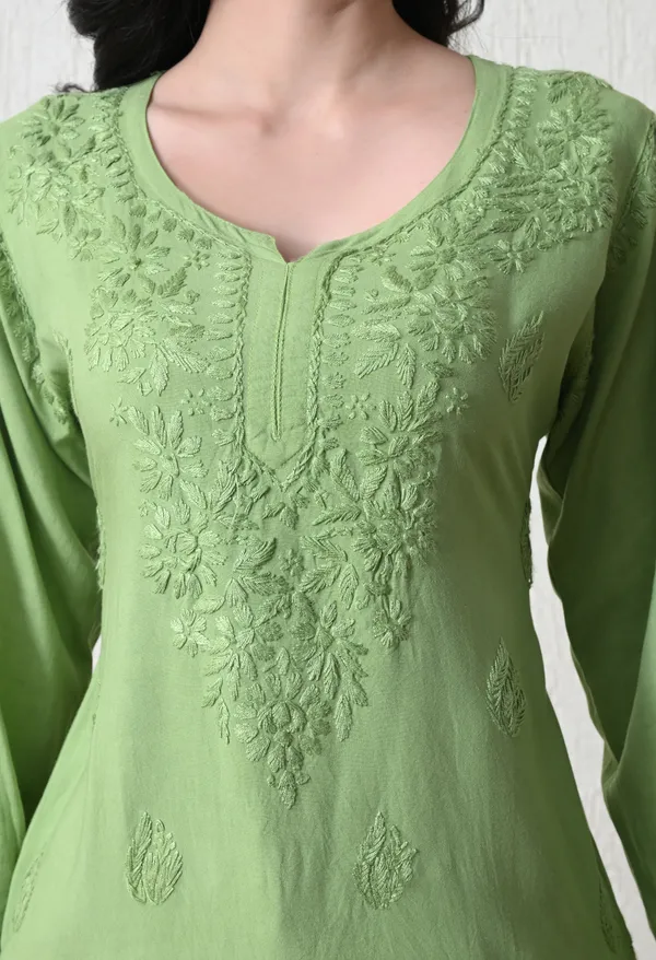 Green_Rayon_Chikankari_Short_Kurta