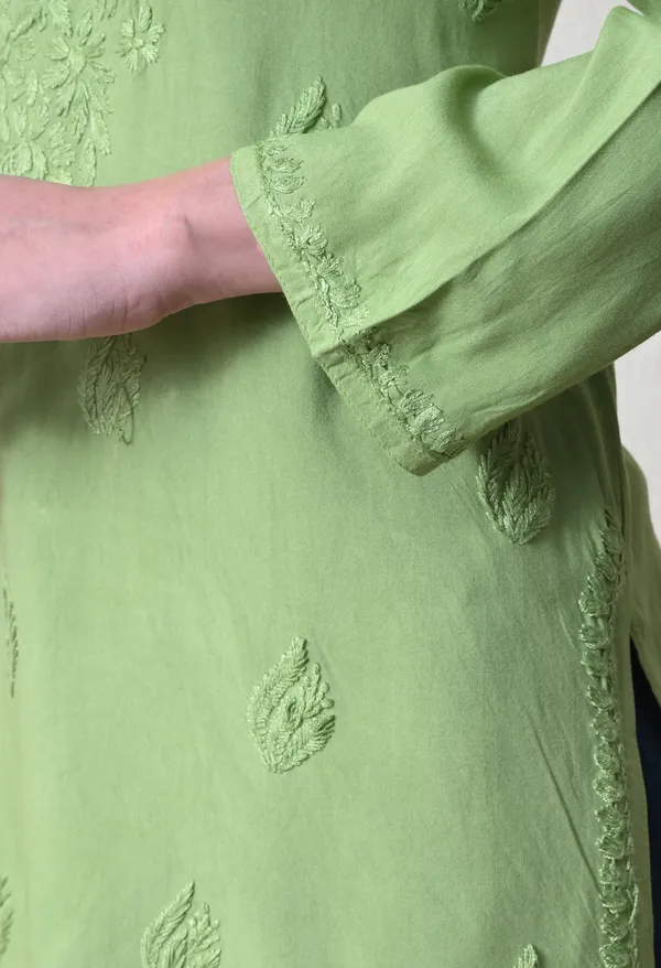 Green_Rayon_Chikankari_Short_Kurta