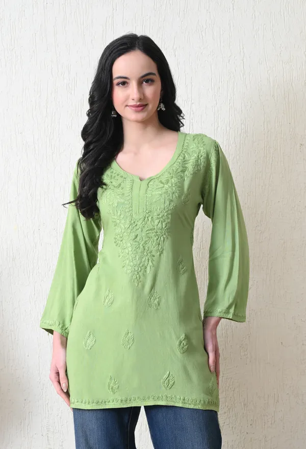 Green_Rayon_Chikankari_Short_Kurta