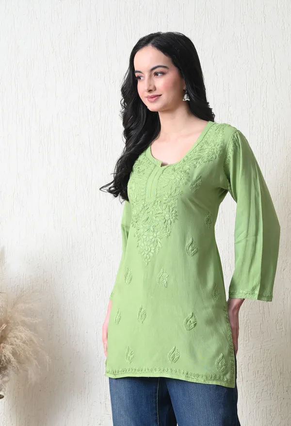 Green_Rayon_Chikankari_Short_Kurta