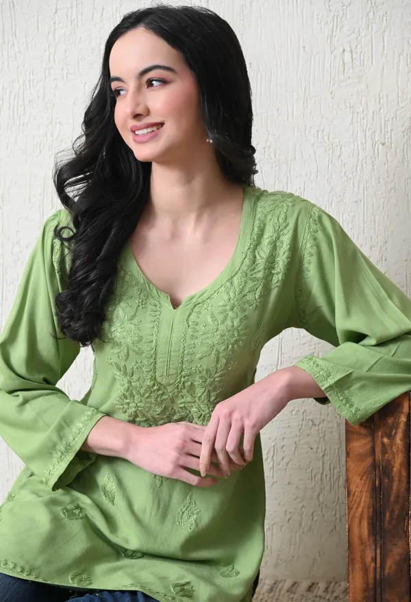 Green_Rayon_Chikankari_Short_Kurta