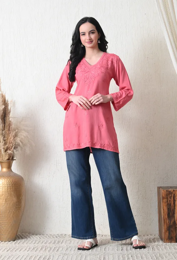 Onion_Pink_Rayon_Chikankari_Short_Kurta