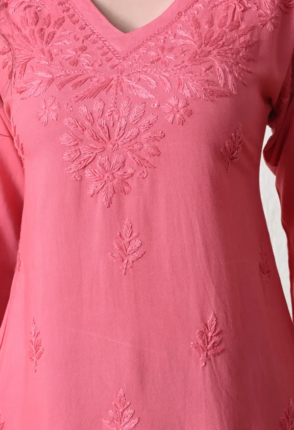 Onion_Pink_Rayon_Chikankari_Short_Kurta