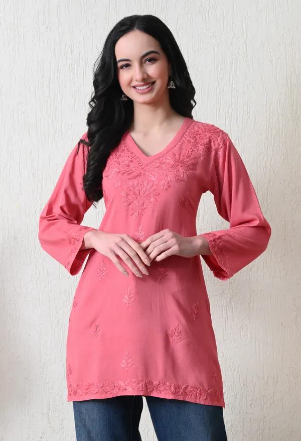 Onion_Pink_Rayon_Chikankari_Short_Kurta