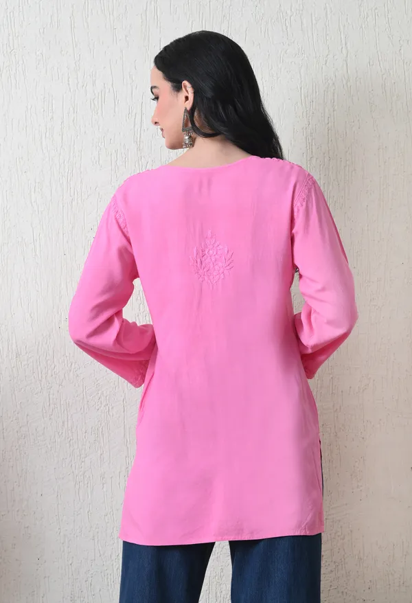 Pink_Rayon_Chikankari_Short_Kurta
