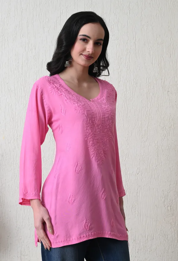 Pink_Rayon_Chikankari_Short_Kurta