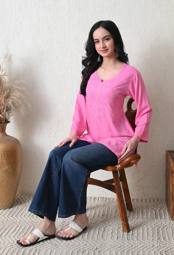Pink_Rayon_Chikankari_Short_Kurta