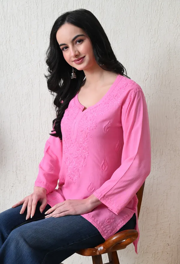 Pink_Rayon_Chikankari_Short_Kurta