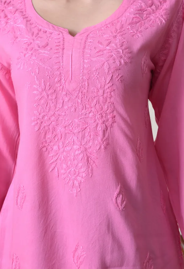 Pink_Rayon_Chikankari_Short_Kurta