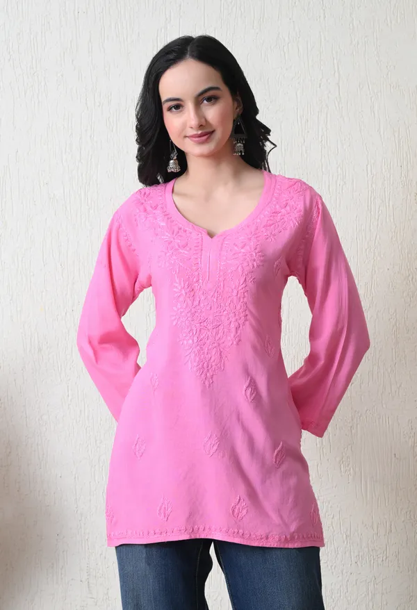 Pink_Rayon_Chikankari_Short_Kurta