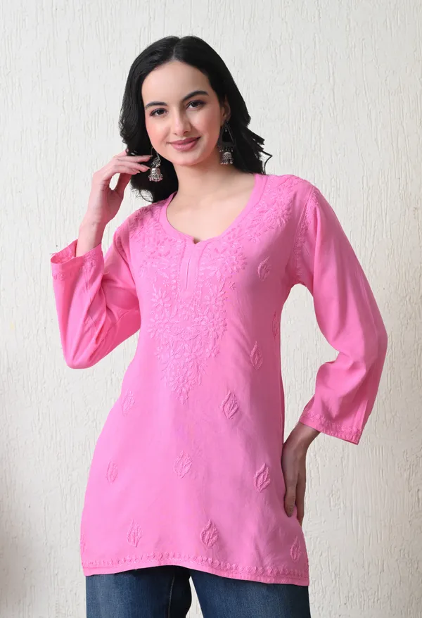 Pink_Rayon_Chikankari_Short_Kurta