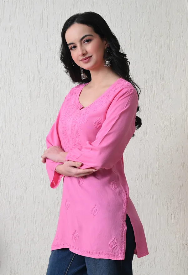 Pink_Rayon_Chikankari_Short_Kurta
