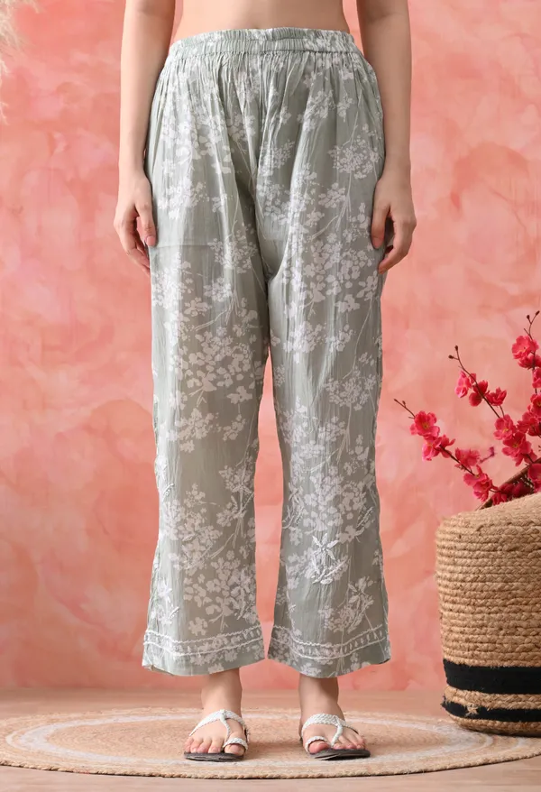 Hand_Embroidered_Chikankari_Mulmul_Plazo_Set-Light_Green