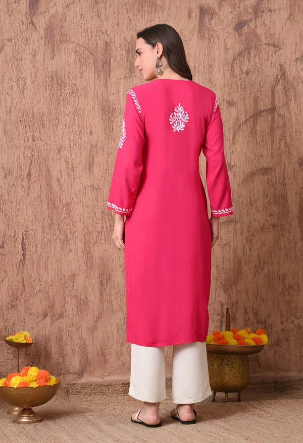 Women_Pink_Hand_Embroidered_Chikankari_Rayon_Straight_Kurta