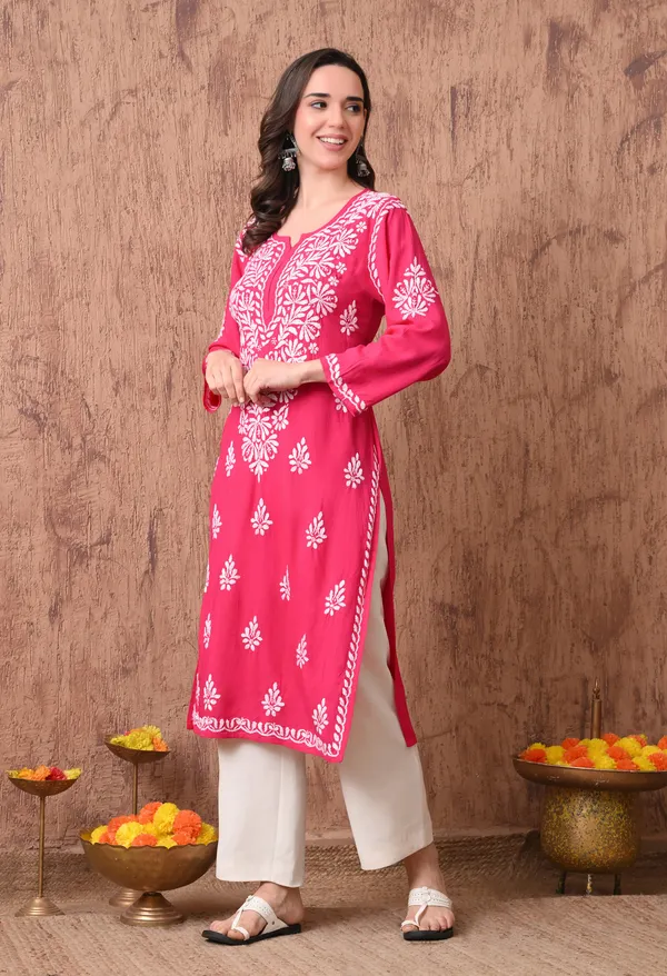 Women_Pink_Hand_Embroidered_Chikankari_Rayon_Straight_Kurta