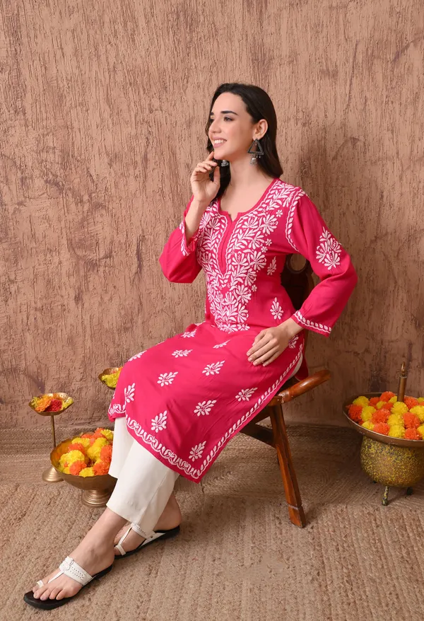 Women_Pink_Hand_Embroidered_Chikankari_Rayon_Straight_Kurta