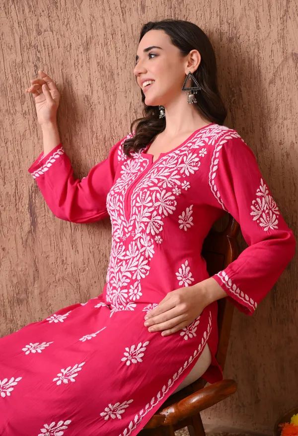 Women_Pink_Hand_Embroidered_Chikankari_Rayon_Straight_Kurta