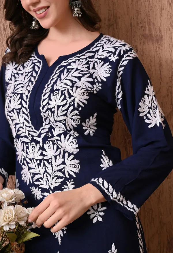 Women_Navy_Blue_Hand_Embroidered_Chikankari_Rayon_Straight_Kurta