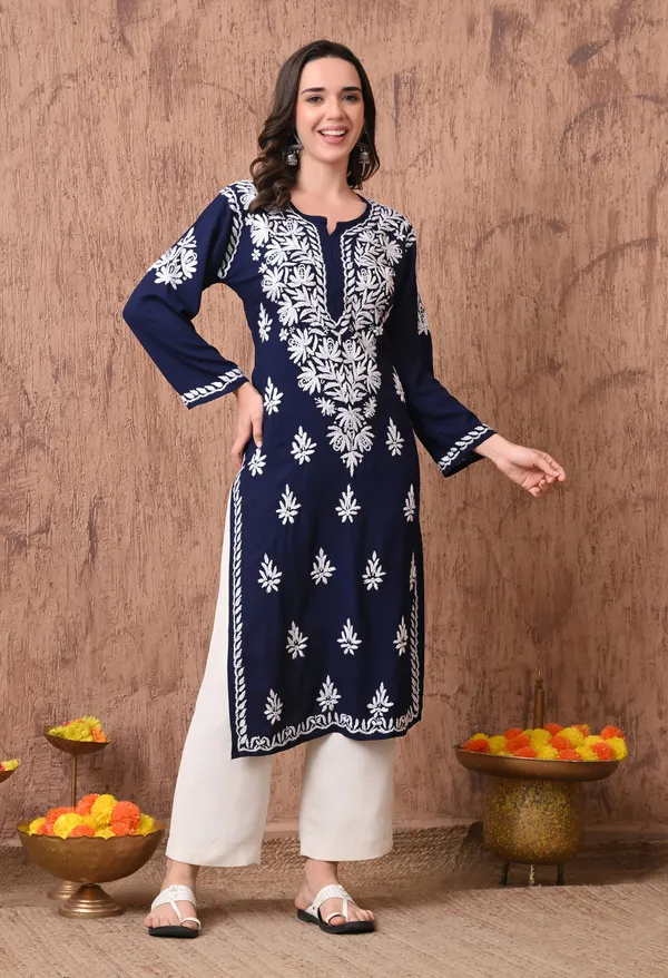 Women_Navy_Blue_Hand_Embroidered_Chikankari_Rayon_Straight_Kurta