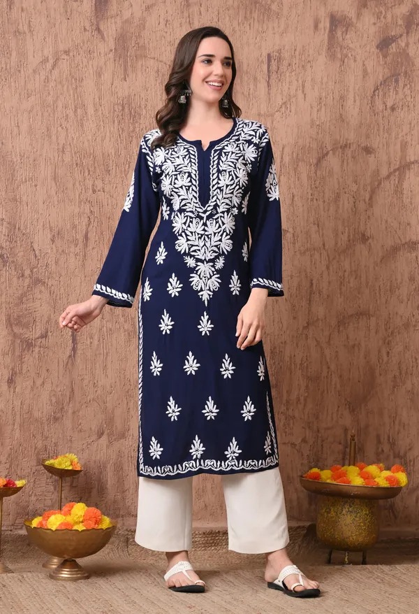 Women_Navy_Blue_Hand_Embroidered_Chikankari_Rayon_Straight_Kurta