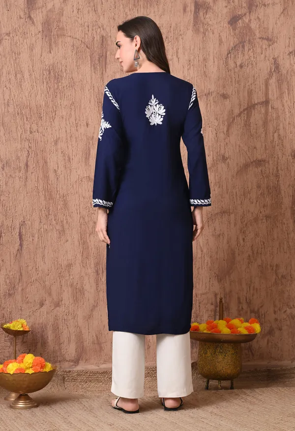 Women_Navy_Blue_Hand_Embroidered_Chikankari_Rayon_Straight_Kurta