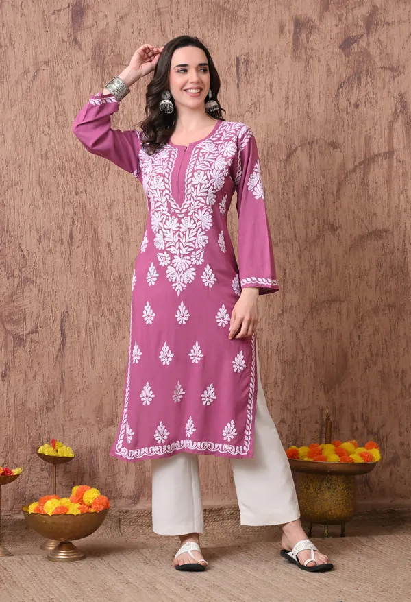 Women_Onion_Pink_Hand_Embroidered_Chikankari_Rayon_Straight_Kurta