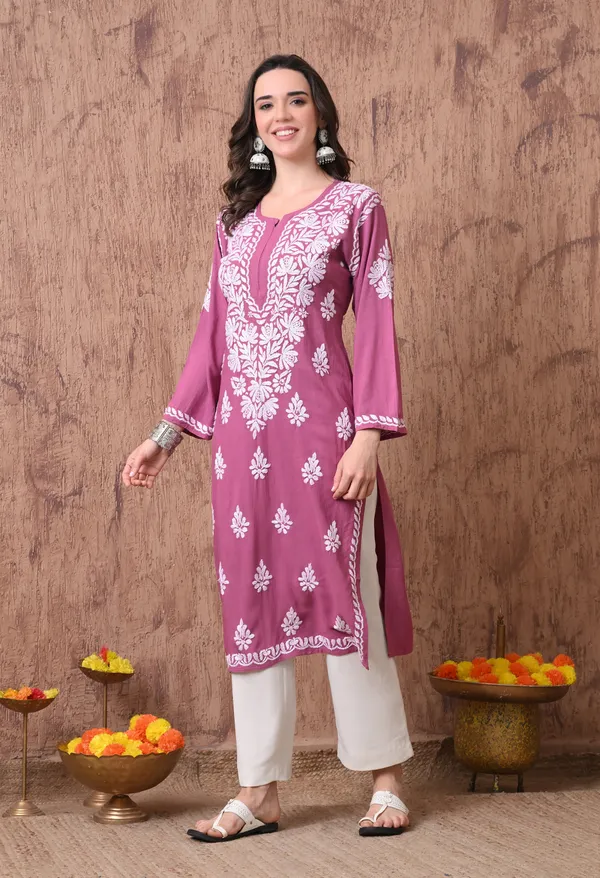 Women_Onion_Pink_Hand_Embroidered_Chikankari_Rayon_Straight_Kurta