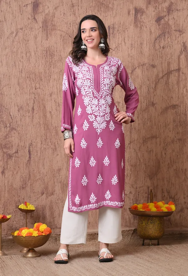 Women_Onion_Pink_Hand_Embroidered_Chikankari_Rayon_Straight_Kurta