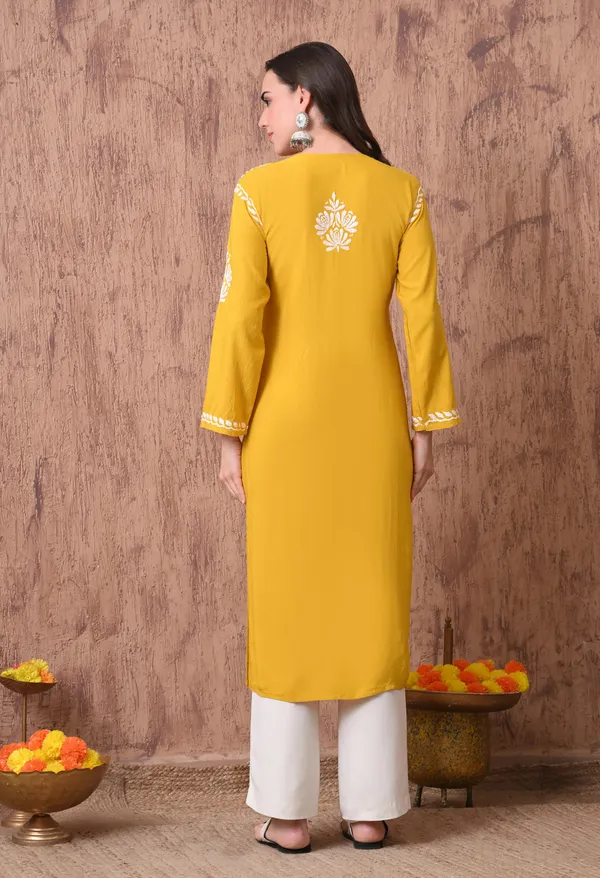 Women_Yellow_Hand_Embroidered_Chikankari_Rayon_Straight_Kurta