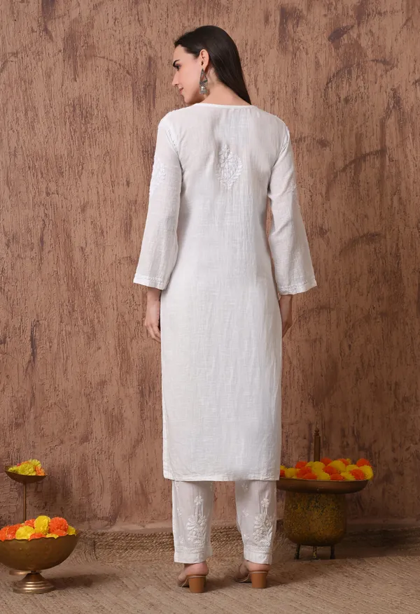 White_Hand_Embroidered_Chikankari_Linen_Cotton_Kurtai