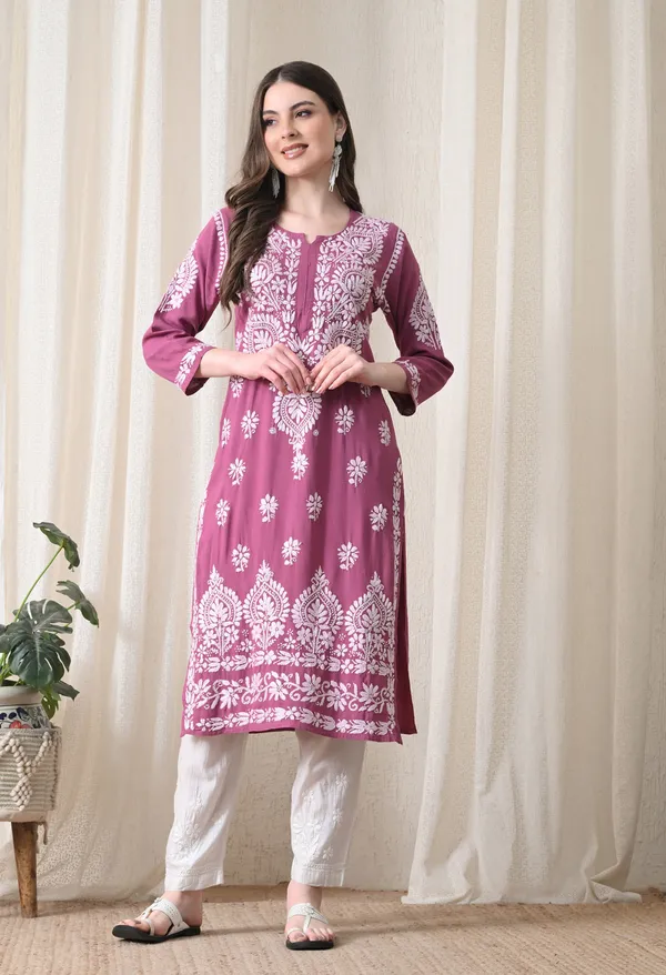 Onion_Pink_&_White_Hand-Embroidered_Chikankari_Rayon_Straight_Kurta