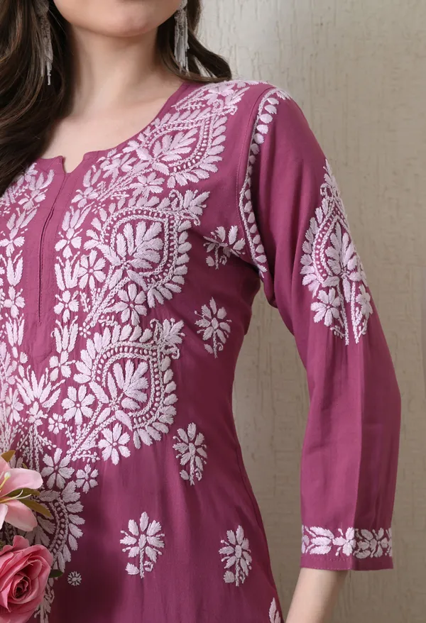 Onion_Pink_&_White_Hand-Embroidered_Chikankari_Rayon_Straight_Kurta