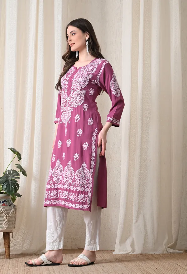 Onion_Pink_&_White_Hand-Embroidered_Chikankari_Rayon_Straight_Kurta