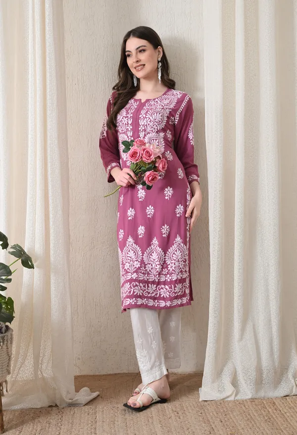 Onion_Pink_&_White_Hand-Embroidered_Chikankari_Rayon_Straight_Kurta