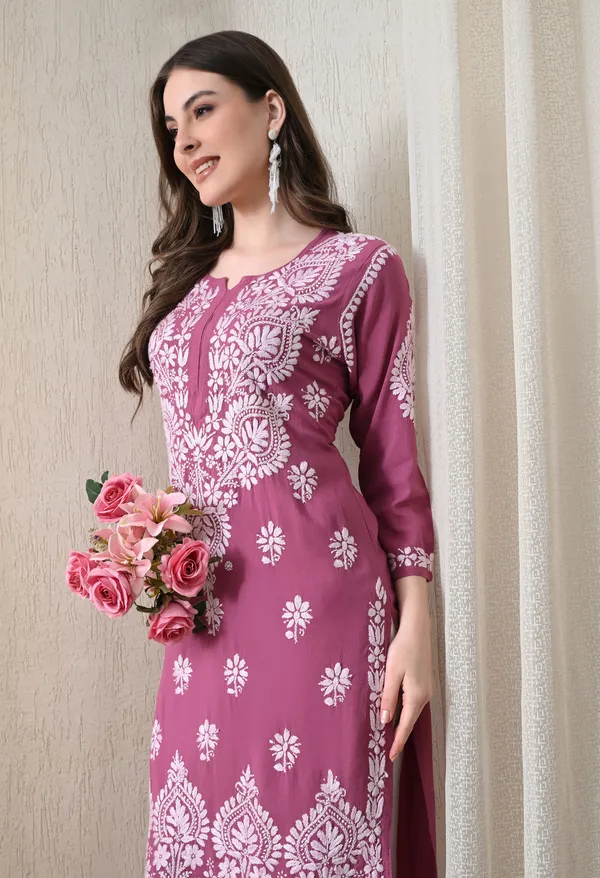 Onion_Pink_&_White_Hand-Embroidered_Chikankari_Rayon_Straight_Kurta
