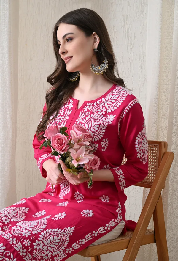 Pink_&_White_Hand-Embroidered_Chikankari_Rayon_Straight_Kurta