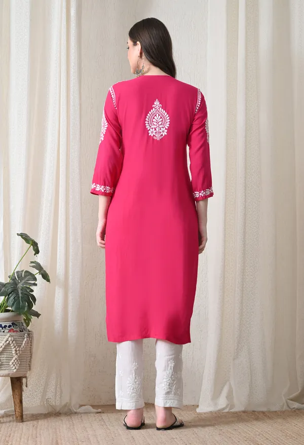 Pink_&_White_Hand-Embroidered_Chikankari_Rayon_Straight_Kurta