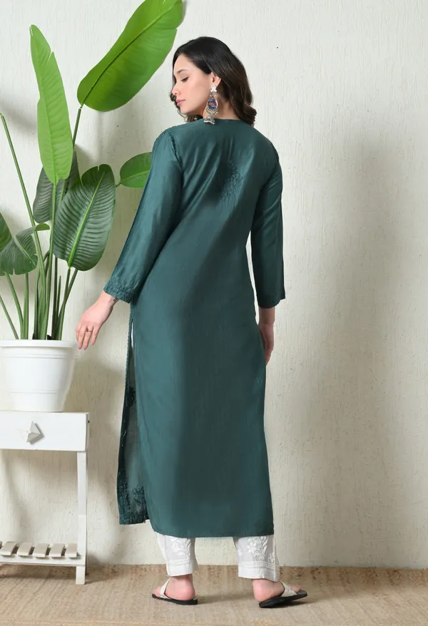 Emerald_Teal_Chanderi_Hand_Embroidered_Chikankari_Kurta