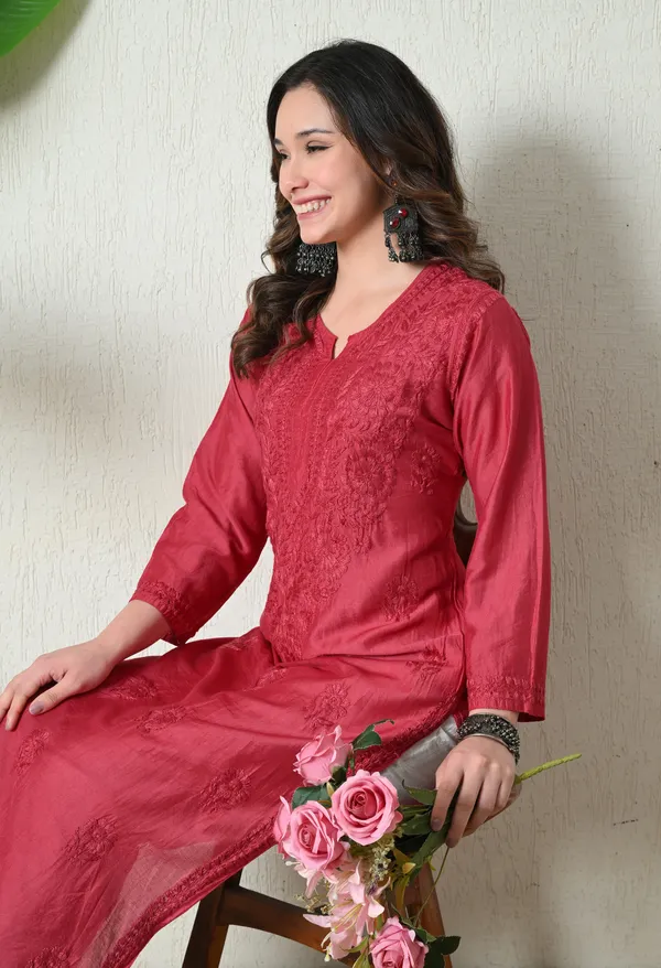 Pink_Chanderi_Hand_Embroidered_Chikankari_Straight_Kurta