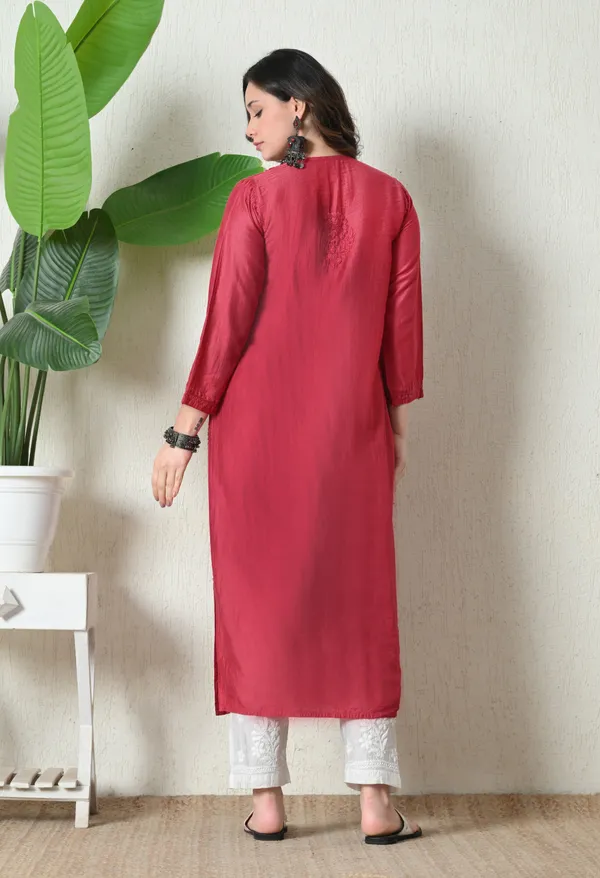 Pink_Chanderi_Hand_Embroidered_Chikankari_Straight_Kurta