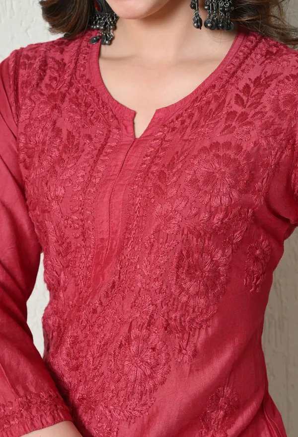 Pink_Chanderi_Hand_Embroidered_Chikankari_Straight_Kurta