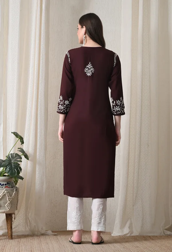 Blue_Hand-Embroidered_Chikankari_Rayon_Straight_Kurta