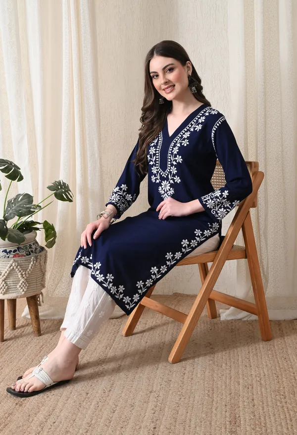 Navy_Blue_Hand-Embroidered_Chikankari_Rayon_Straight_Kurta