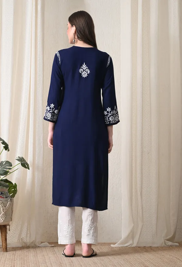 Navy_Blue_Hand-Embroidered_Chikankari_Rayon_Straight_Kurta