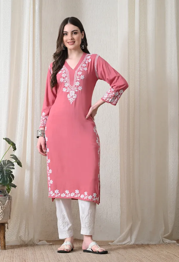 Onion_Pink_Hand-Embroidered_Chikankari_Rayon_Straight_Kurta