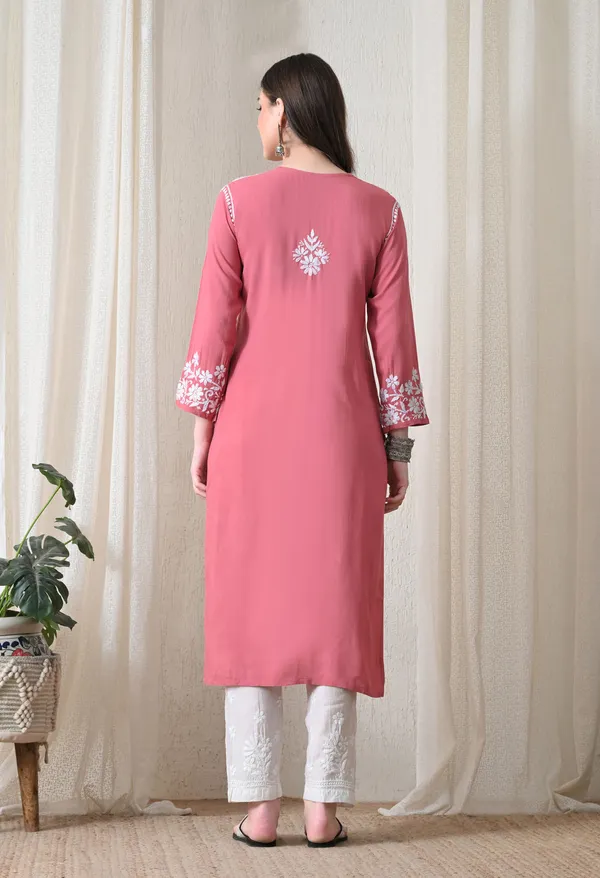 Onion_Pink_Hand-Embroidered_Chikankari_Rayon_Straight_Kurta