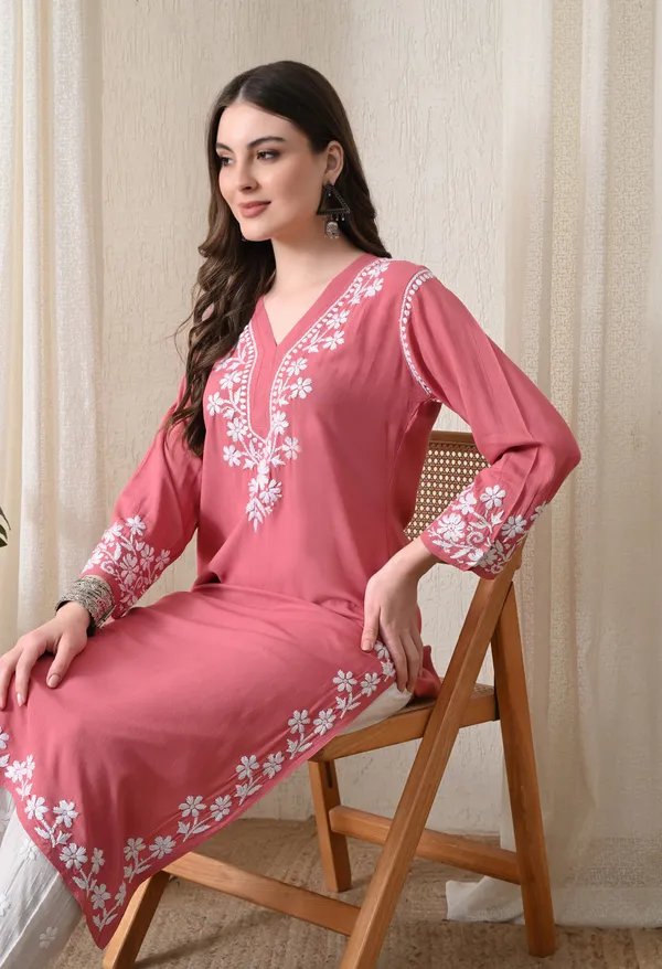 Onion_Pink_Hand-Embroidered_Chikankari_Rayon_Straight_Kurta