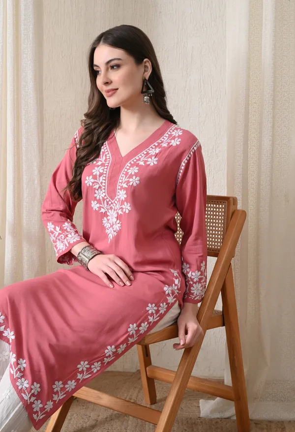Onion_Pink_Hand-Embroidered_Chikankari_Rayon_Straight_Kurta