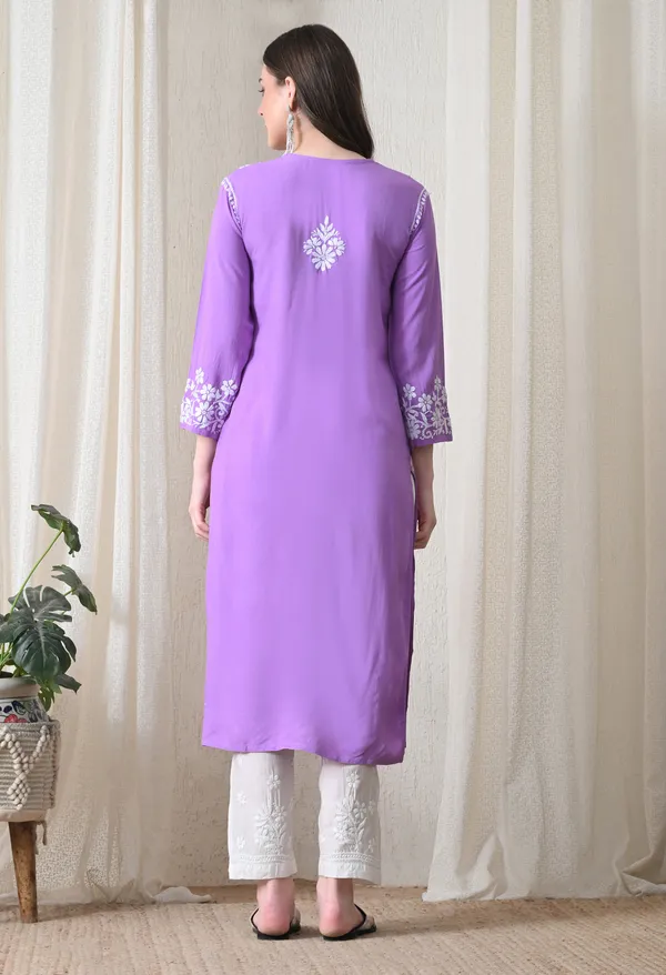 Purple_Hand-Embroidered_Chikankari_Rayon_Straight_Kurta