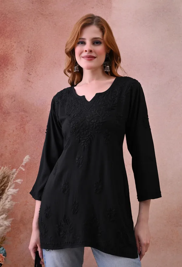Black_Rayon_Chikankari_Short_Kurta